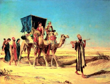 Caravane Victor Huguet orientaliste Peinture à l'huile